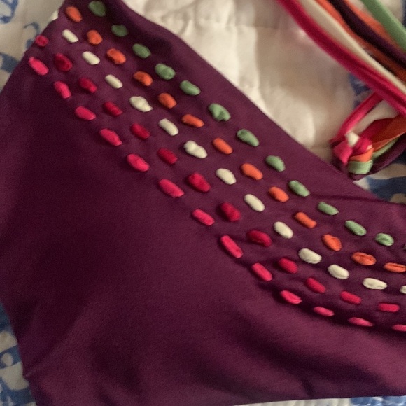 BECCA by Rebecca Virtue Quest Bikini Top Woven Ribbons Raspberry new without tag - Picture 4 of 8